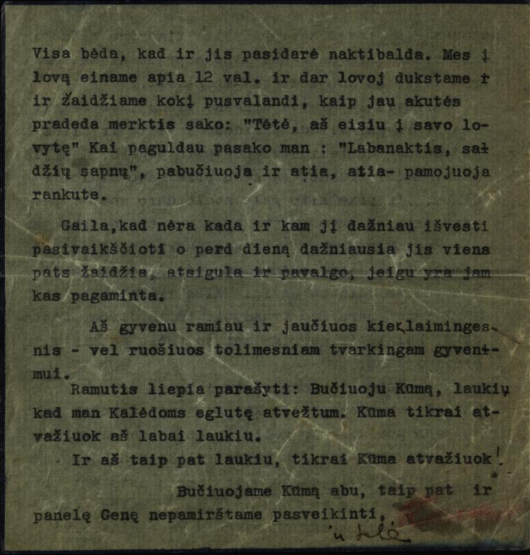 Keliautojo, mokslininko, rašytojo Antano Poškos 1940 metų gruodžio 5 d. laiškas Benei Jasėnaitei