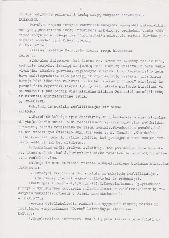 Lietuvos Sajūdžio Pasvalio rajono Tarybos 1992 m. liepos 9 d. posėdžio PROTOKOLAS Nr. 15