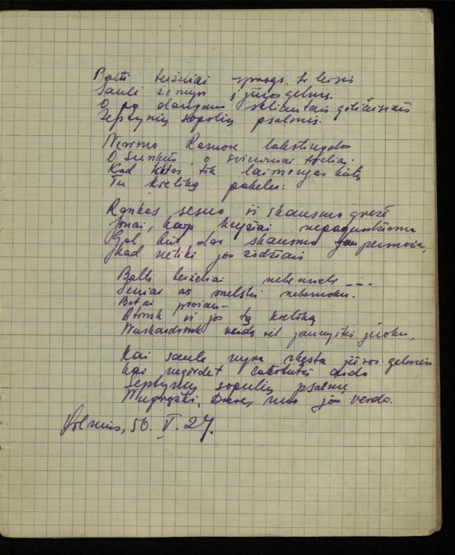 Žurnalisto, literato, vertėjo Kazimiero Pūro kūrybos III sąsiuvinis. Eilėraščiai, 1950 m.