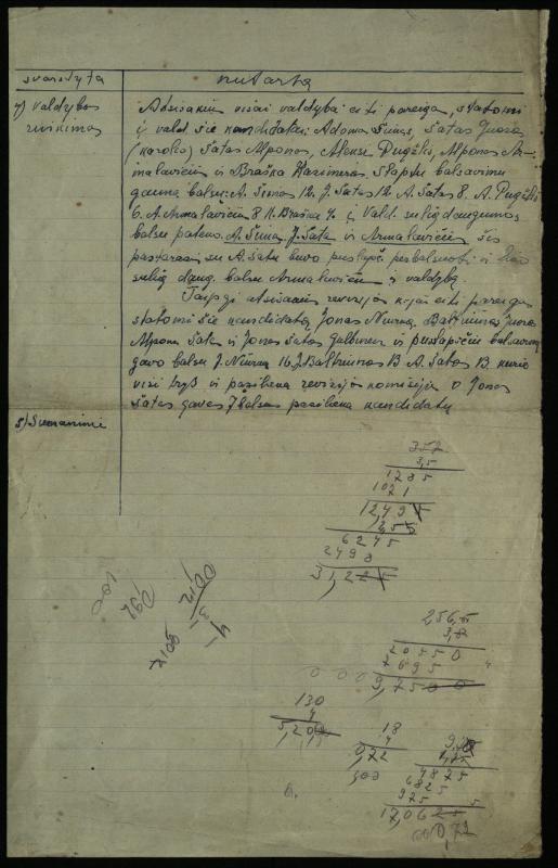 Biržų apskrities Krinčino valsčiaus Gulbinėnų kaimo grietinės nugriebimo punkto visumos narių susirinkimo protokolas, 1935 m.