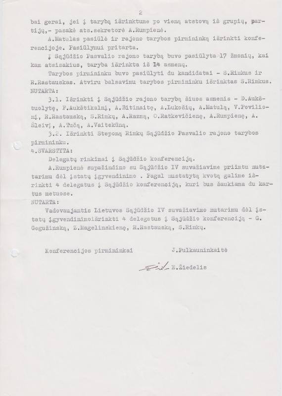 Lietuvos Sajūdžio Pasvalio rajono 1994 m. sausio 8 d. konferencijos PROTOKOLAS