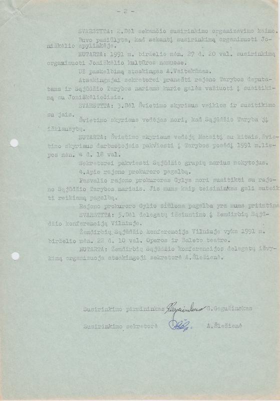 Lietuvos Sajūdžio Pasvalio rajono Tarybos susirinkimo, įvykusio 1991 m. birželio 20 d.,  PROTOKOLAS Nr. 15