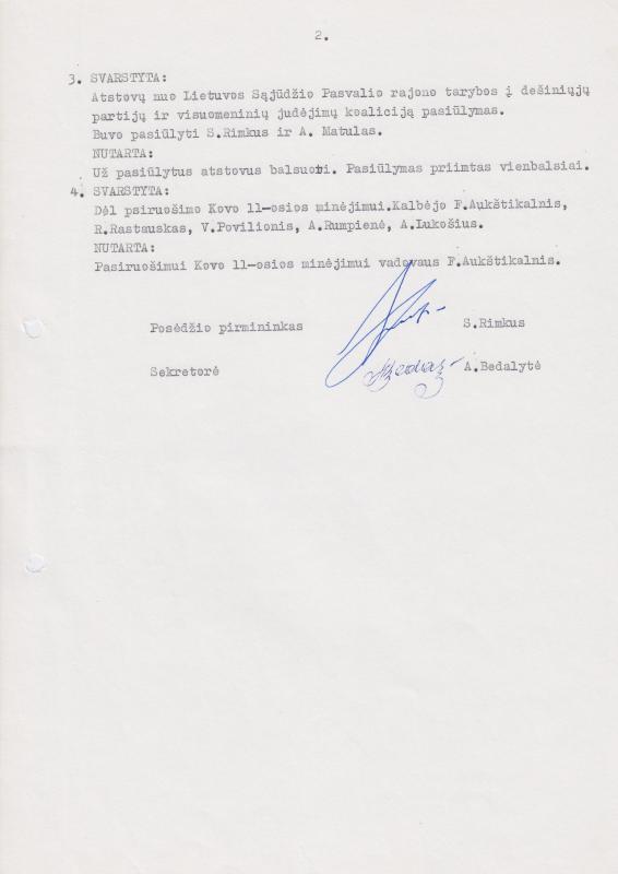 Lietuvos Sajūdžio Pasvalio rajono Tarybos posėdžio 1994 m. kovo 3 d. PROTOKOLAS Nr. 2