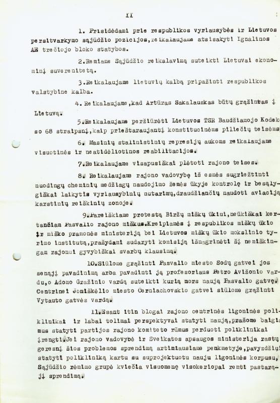 Lietuvos Persitvarkymo Sąjūdžio Pasvalio grupės steigiamojo mitingo rezoliucija