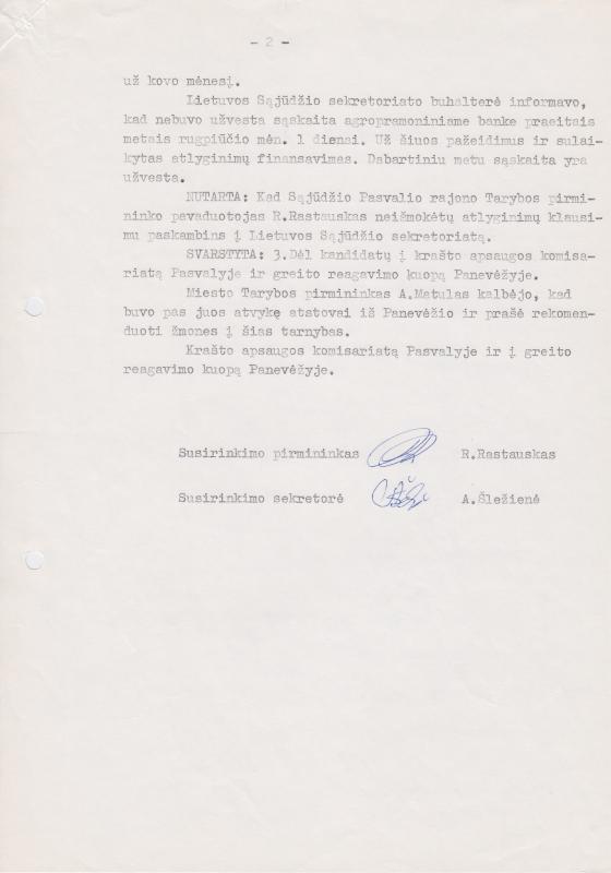 Lietuvos Sajūdžio Pasvalio rajono Tarybos susirinkimo, įvykusio 1991 m. birželio 12 d., PROTOKOLAS Nr. 14