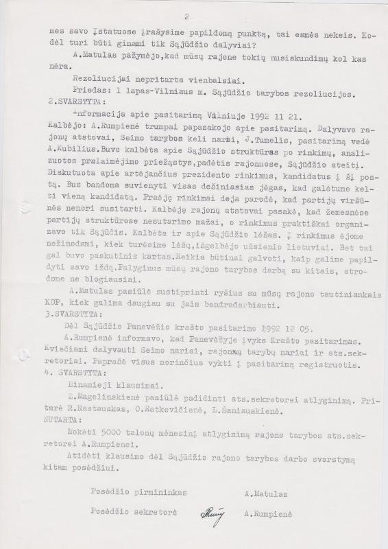 Lietuvos Sajūdžio Pasvalio rajono Tarybos 1992 m. gruodžio 3 d. posėdžio PROTOKOLAS Nr. 23
