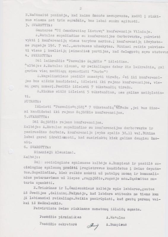 Lietuvos Sajūdžio Pasvalio rajono Tarybos 1992 m. rugsėjo 17 d. posėdžio PROTOKOLAS Nr. 20
