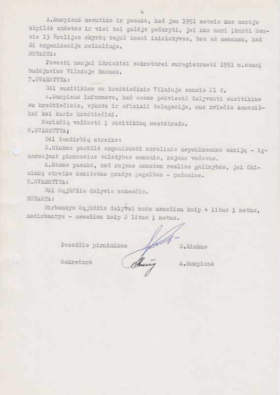 Lietuvos Sajūdžio Pasvalio rajono Tarybos 1994 m. sausio 20 d. posėdžio PROTOKOLAS Nr. 1