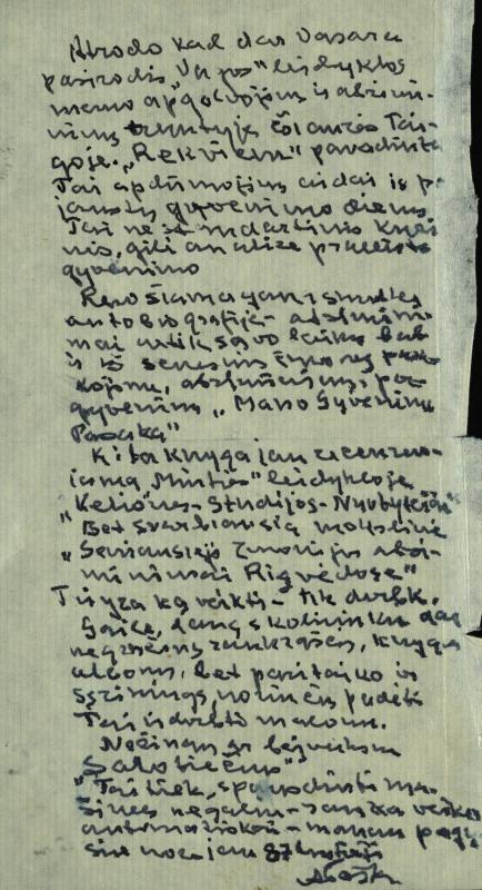 Keliautojo, mokslininko, rašytojo Antano Poškos 1989 m. vasario 26 d. laiškas salotiečiams