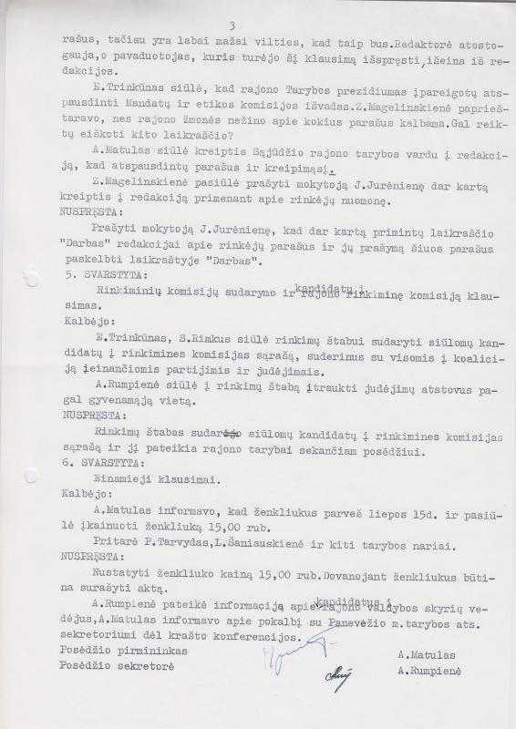 Lietuvos Sajūdžio Pasvalio rajono Tarybos 1992 m. liepos 9 d. posėdžio PROTOKOLAS Nr. 15