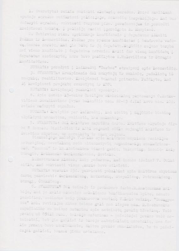 Lietuvos Sajūdžio Pasvalio rajono susirinkimo, įvykusio 1992 m. vasario 20 d., PROTOKOLAS Nr. 5