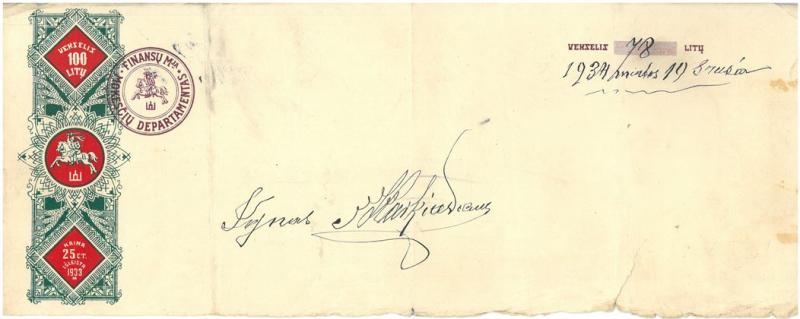 Vekselis. 78 litų vertės, 1934 m. sausio 19 d.