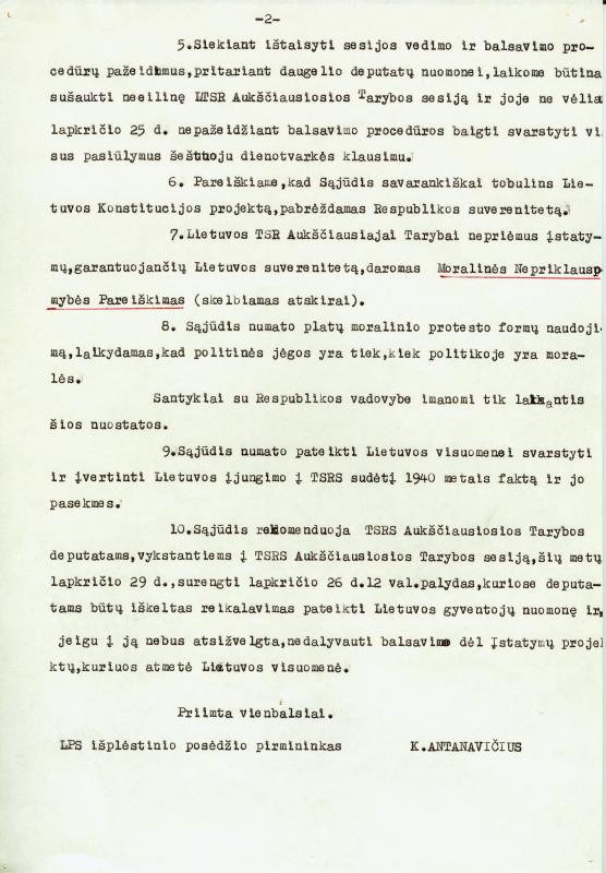 Lietuvos Persitvarkymo Sąjūdžio Seimo Tarybos išplėstinio posėdžio, įvykusio 1988 m. lapkričio 20 d., nutarimas