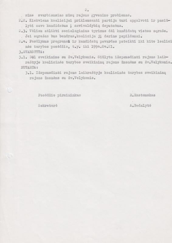 Lietuvos Sajūdžio Pasvalio rajono Tarybos 1994 m. kovo 24 d. posėdžio PROTOKOLAS Nr. 1