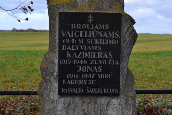 Kryžius partizanams broliams Kazimierui ir Jonui Vaičeliūnams Sindriūnų kaime