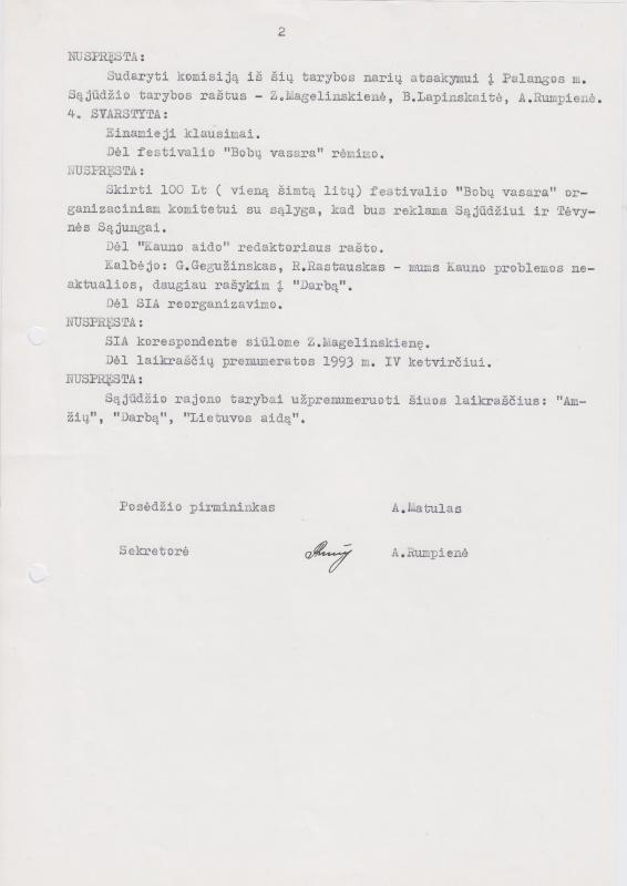 Lietuvos Sajūdžio Pasvalio rajono Tarybos 1993 m. rugsėjo 2 d. posėdžio PROTOKOLAS Nr. 30