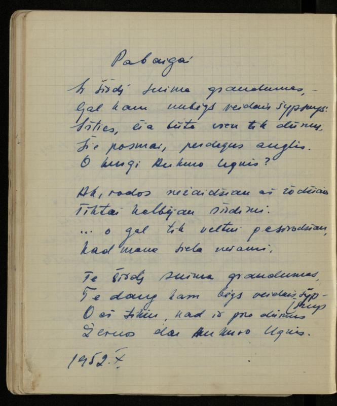 Žurnalisto, literato, vertėjo Kazimiero Pūro kūrybos V sąsiuvinis. Eilėraščiai, 1951–1952 m.