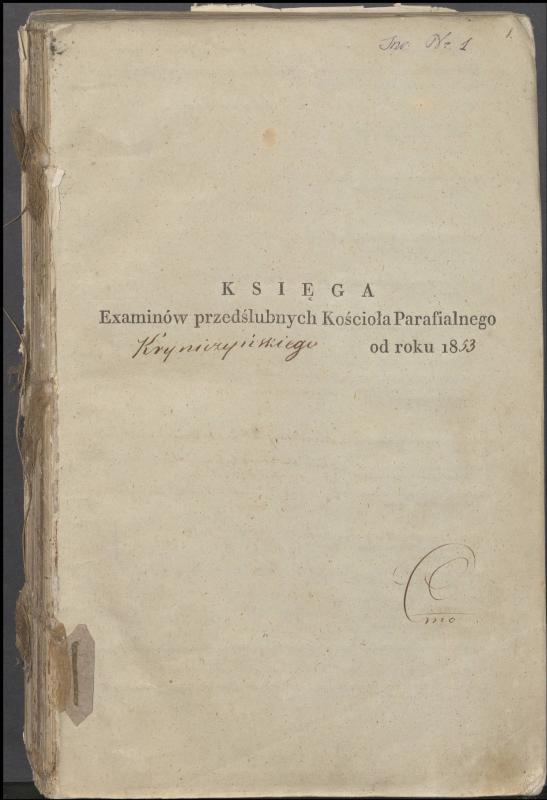 Krinčino Romos katalikų parapijos bažnyčios 1853–1862 metų priešjungtuvinės apklausos knyga