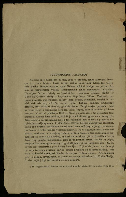 Klaipėdos miesto istorijos bruožai: (1252–1466) / Paulius Šležas. – [Kaunas]: [s.n.], 1933. – 15 p.