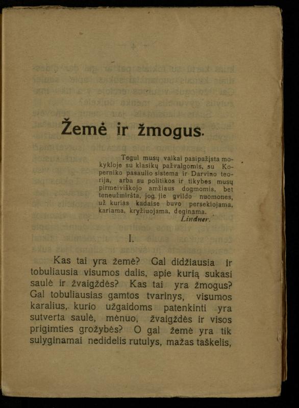 Žemė ir žmogus / med. d-ras P. Avižonis. – Antra pataisyta laida. – Voronežas: Lietuvos reikalų komisariato Kultūros ir švietimo skyrius, 1918. – 68 p.