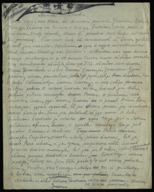 Biržų apskrities Krinčino valsčiaus Berčiūnų kaimo gyventojo Kazio Jurevičiaus naminis testamentas, 1944 m.