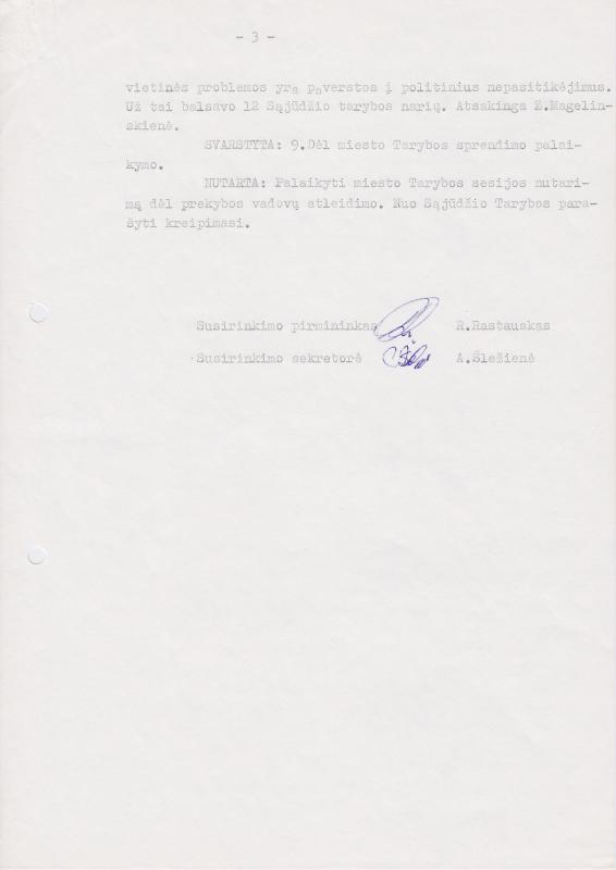 Lietuvos Sajūdžio Pasvalio rajono Tarybos susirinkimo, įvykusio 1991 m. rugpjūčio 29 d., PROTOKOLAS Nr. 21