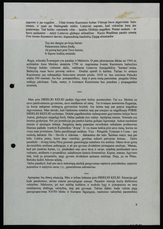 Žurnalisto, literato, vertėjo Kazimiero Pūro rašinys „Pamąstymai ant devyniasdešimtojo gimtadienio slenksčio...“