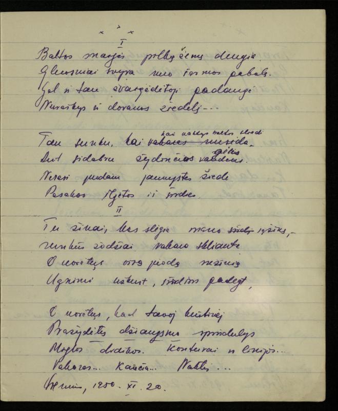 Žurnalisto, literato, vertėjo Kazimiero Pūro kūrybos II sąsiuvinis. Eilėraščiai, 1950 m.
