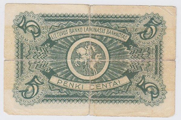 Laikinasis banknotas. 5 centai. 1922 m. rugsėjo 10 d. Lietuva
