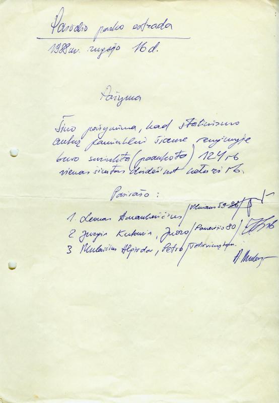 Pažyma apie pinigų dėl paminklo stalinizmo aukoms atminti statymo surinkimą