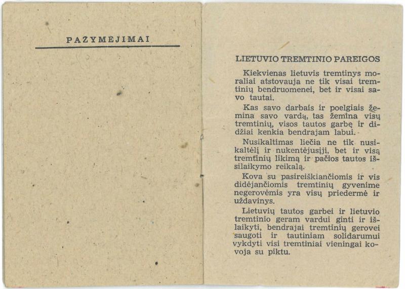 Lietuvių tremtinių bendruomenės mokesčių knygelė, išduota Česlovui Senkevičiui. 1948–1950 m.