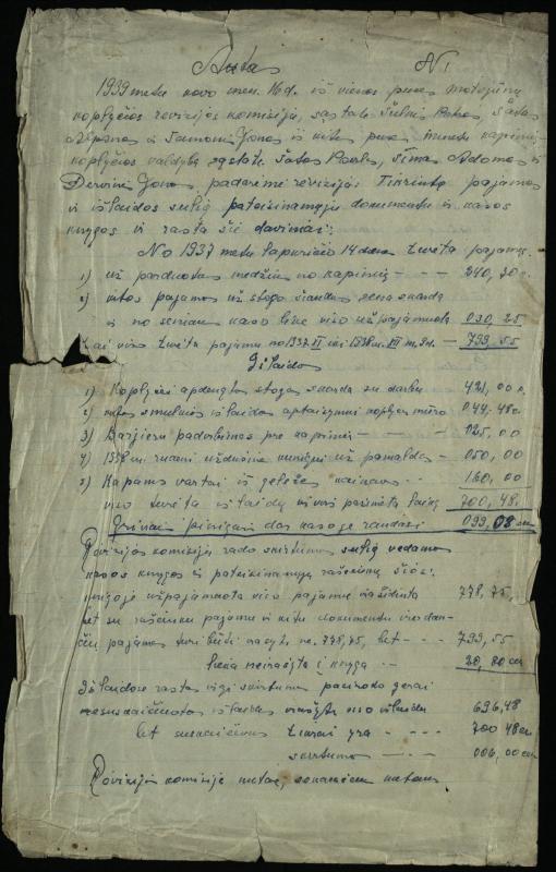 Motiejūnų koplyčios revizijos komisijos aktas, 1939 m.