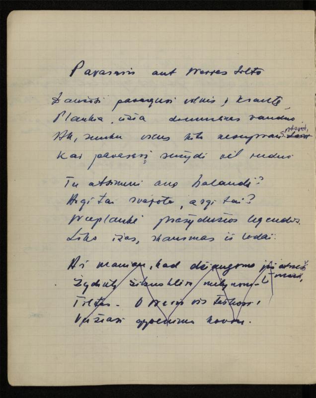 Žurnalisto, literato, vertėjo Kazimiero Pūro kūrybos V sąsiuvinis. Eilėraščiai, 1951–1952 m.