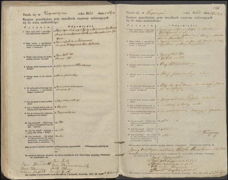 Krinčino Romos katalikų parapijos bažnyčios 1853–1862 metų priešjungtuvinės apklausos knyga