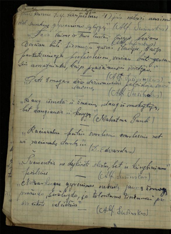 Žurnalisto, literato, vertėjo Kazimiero Pūro sąsiuvinis „Perskaitytų knygų ištraukos, mintys ir mano paties kūryba“