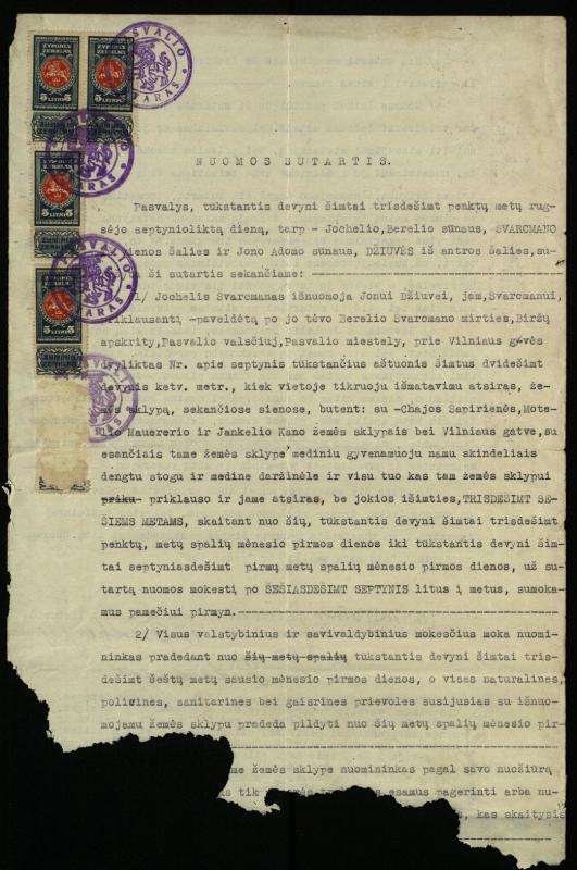 Jono Džiuvės nuomos sutartis, 1935 m. rugsėjo 17 d.