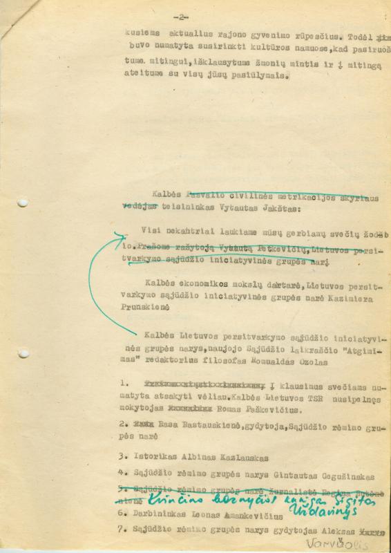 Lietuvos Persitvarkymo Sąjūdžio Pasvalio rėmimo grupės steigiamojo susirinkimo sąlyginis eigos planas