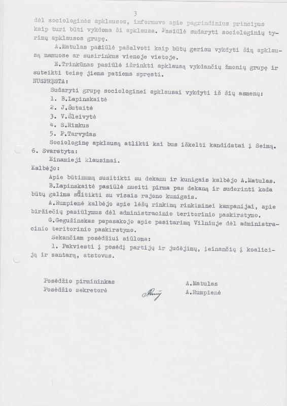 Lietuvos Sajūdžio Pasvalio rajono Tarybos 1992 m. rugsėjo 3 d. posėdžio PROTOKOLAS Nr. 19