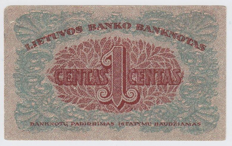 Banknotas. 1 centas. 1922 m. lapkričio 16 d. Lietuva