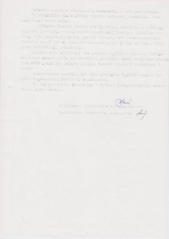 Lietuvos Sajūdžio Pasvalio rajono susirinkimo, įvykusio 1992 m. vasario 20 d., PROTOKOLAS Nr. 5