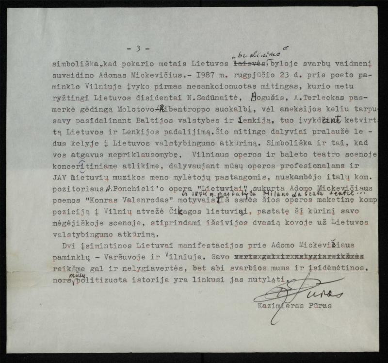 Žurnalisto, literato, vertėjo Kazimiero Pūro straipsnis „Vilniečių vainikas Adomui Mickevičiui“