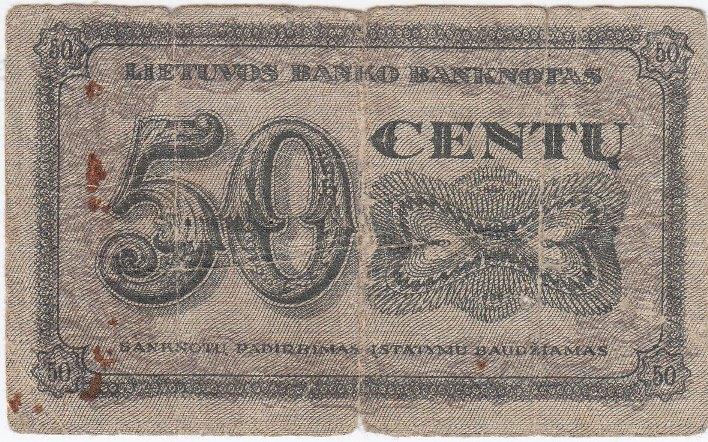 Banknotas. 50 centų. 1922 m. lapkričio 16 d. Lietuva
