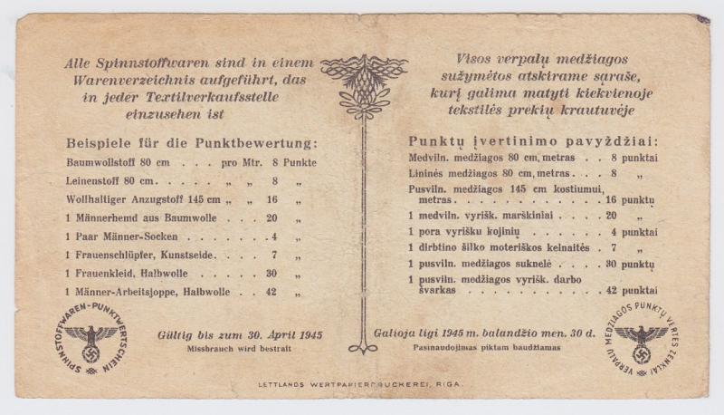 Rytų krašto verpalų medžiagos punktų vertės ženklas už pristatytus linus ir vilnas. Šio ženklo savininkas turi teisę pirkti už tris punktus verpalų medžiagos